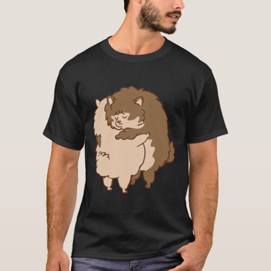 ポメラニア犬ハグ Tシャツ (正面)