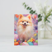 ポメラニア犬ハッピーイースター ポストカード (スタンド正面)