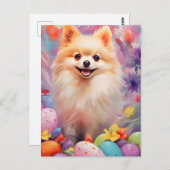 ポメラニア犬ハッピーイースター ポストカード (正面/裏面)