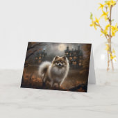 ポメラニア犬ハロウィンホラー カード (黄色い花)