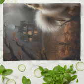 ポメラニア犬ハロウィンホラー キッチンタオル (折り畳み)