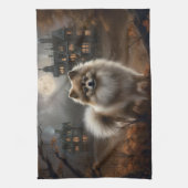 ポメラニア犬ハロウィンホラー キッチンタオル (縦)