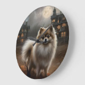 ポメラニア犬ハロウィンホラー ラージ壁時計 (傾斜)