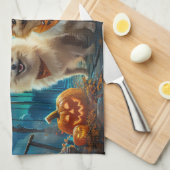 ポメラニア犬ハロウィン不気味 キッチンタオル (四つ折り)