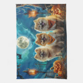 ポメラニア犬ハロウィン不気味 キッチンタオル (縦)