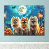 ポメラニア犬ハロウィン不気味 キャンバスプリント (インサイチュ (ウッドフロア))