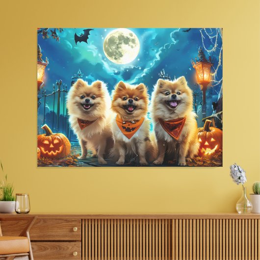 ポメラニア犬ハロウィン不気味 キャンバスプリント (インサイチュ (リビング))