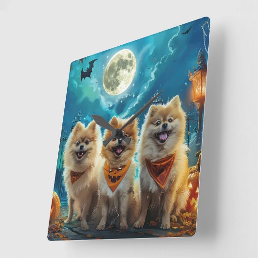 ポメラニア犬ハロウィン不気味 スクエア壁時計 (傾斜)