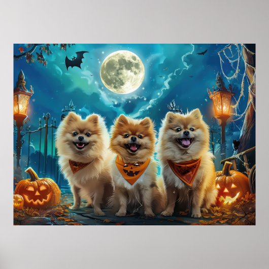 ポメラニア犬ハロウィン不気味 ポスター (正面)