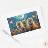 ポメラニア犬ハロウィン不気味 長方形シール (封筒)