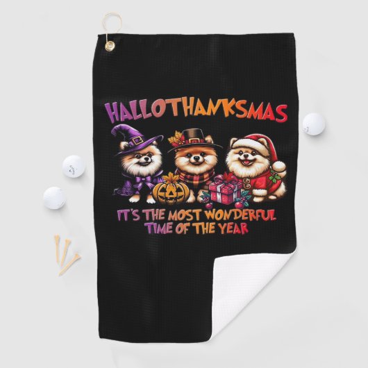 ポメラニア犬ハロウィーン感謝祭クリスマスクラス ゴルフタオル (インサイチュ)
