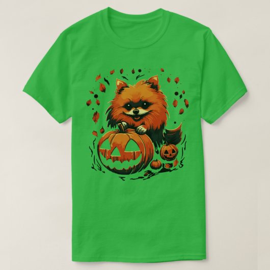 ポメラニア犬ハロウィーン Tシャツ (デザイン正面)