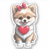 ポメラニア犬バレンタインハート3 x 3 シール (正面)