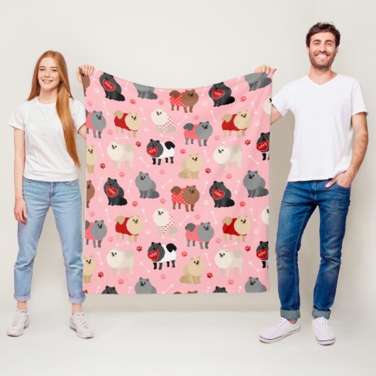 ポメラニア犬バレンタインパターン フリースブランケット (インサイチュ)