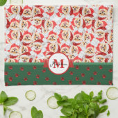 ポメラニア犬パターンモノグラムクリスマスドッグ キッチンタオル (折り畳み)