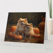 ポメラニア犬パピーオータムデライトカボチャ カード (正面)