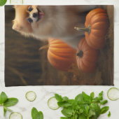 ポメラニア犬パピーオータムデライトカボチャ キッチンタオル (折り畳み)