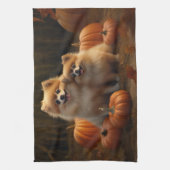 ポメラニア犬パピーオータムデライトカボチャ キッチンタオル (縦)