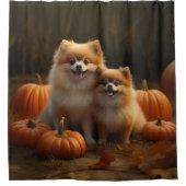 ポメラニア犬パピーオータムデライトカボチャ シャワーカーテン (正面)