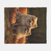 ポメラニア犬パピーオータムデライトカボチャ フリースブランケット (正面(横))