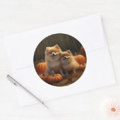 ポメラニア犬パピーオータムデライトカボチャ ラウンドシール (封筒)