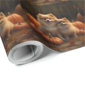 ポメラニア犬パピーオータムデライトカボチャ ラッピングペーパー (ロールコーナー)