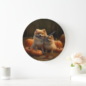 ポメラニア犬パピーオータムデライトカボチャ ラージ壁時計 (ホーム)