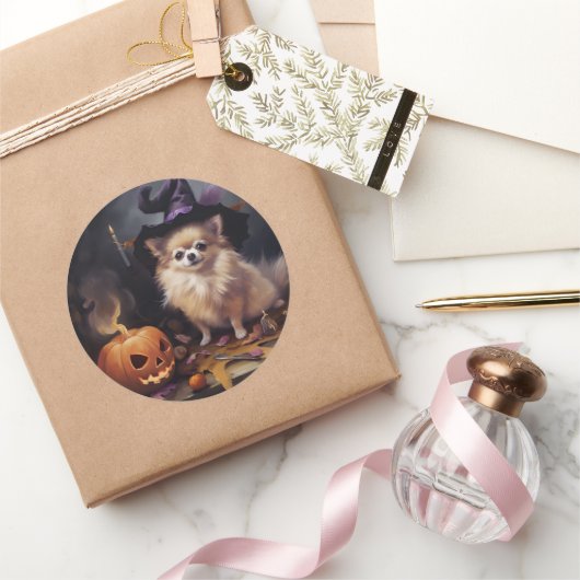 ポメラニア犬パンプキンズハロウィンホラー ラウンドシール (ギフト)