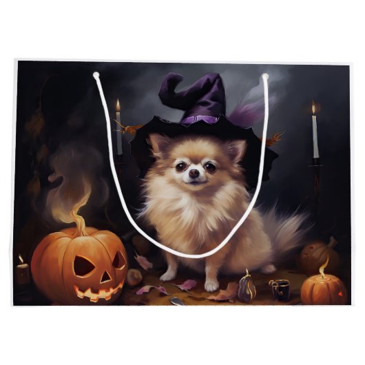 ポメラニア犬パンプキンズハロウィンホラー ラージペーパーバッグ (裏面)