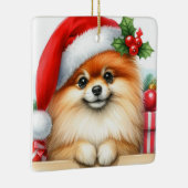 ポメラニア犬パーソナライズされたがサンタハットを着ている セラミックオーナメント (右)