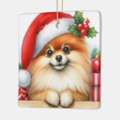 ポメラニア犬パーソナライズされたがサンタハットを着ている セラミックオーナメント (左)