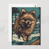 ポメラニア犬ビーチ ポストカード (正面/裏面)