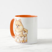 ポメラニア犬ファミリーマグ – 可愛くてフワフワの犬好き マグカップ (正面左)