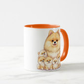 ポメラニア犬ファミリーマグ – 可愛くてフワフワの犬好き マグカップ (正面右)