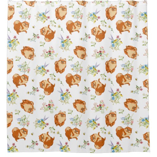 ポメラニア犬フローラシャワーカーテン シャワーカーテン (正面)