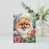 ポメラニア犬フローラ水彩ポートレート ポストカード (スタンド正面)