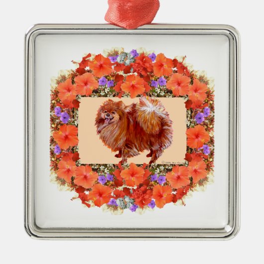 ポメラニア犬フローラ メタルオーナメント (正面)