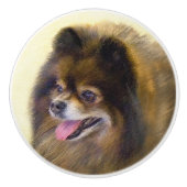 ポメラニア犬ブラックアン絵画ドタンのオリジナルドッグアート セラミックノブ (正面)