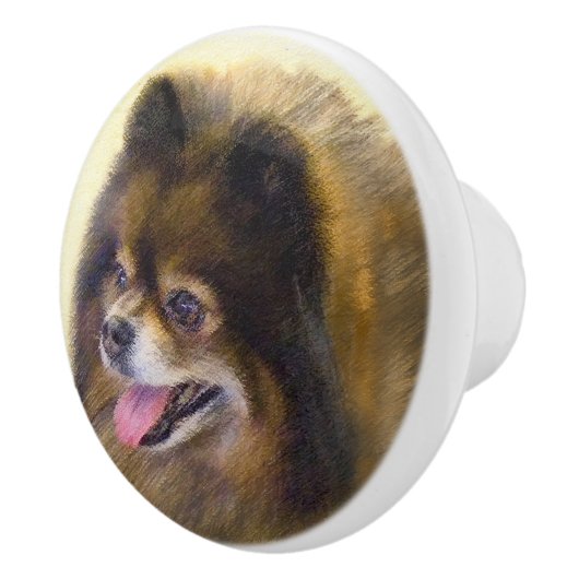 ポメラニア犬ブラックアン絵画ドタンのオリジナルドッグアート セラミックノブ (右)