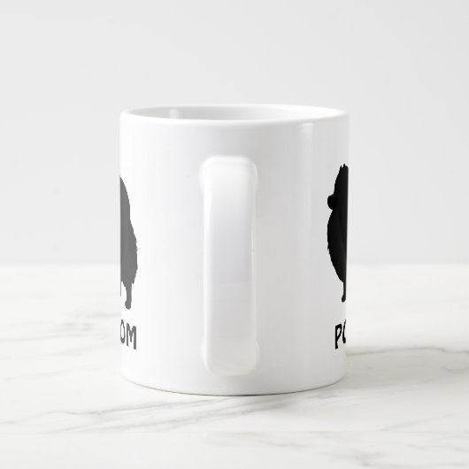 ポメラニア犬ブラックドッグシルエットとカスタム文字 ジャンボコーヒーマグカップ (裏面)