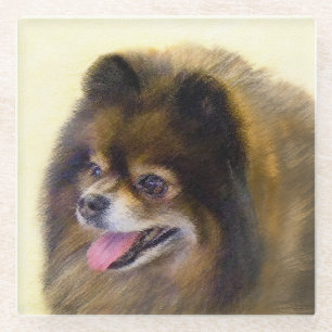 ポメラニア犬ブラック&タン絵画ズオリジナルドッグアート ガラスコースター