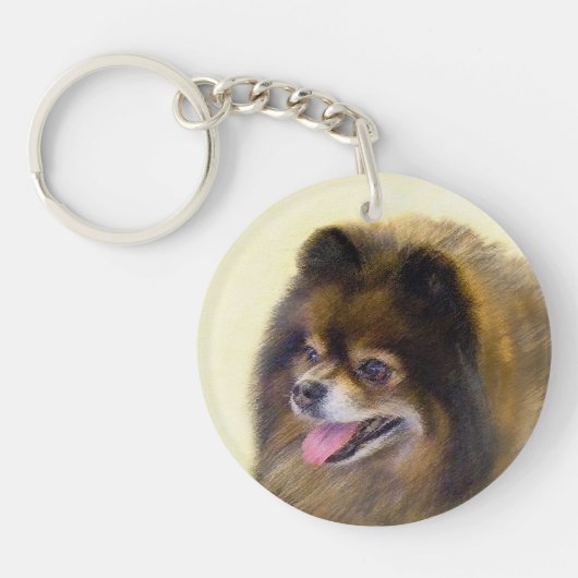 ポメラニア犬ブラック&タン絵画ズオリジナルドッグアート キーホルダー (正面)