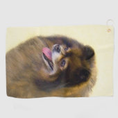 ポメラニア犬ブラック&タン絵画ズオリジナルドッグアート ゴルフタオル (横)