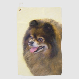 ポメラニア犬ブラック&タン絵画ズオリジナルドッグアート ゴルフタオル