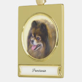 ポメラニア犬ブラック&タン絵画ズオリジナルドッグアート ゴールドプレートバナーオーナメント (左)