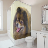 ポメラニア犬ブラック&タン絵画ズオリジナルドッグアート シャワーカーテン (インサイチュ)