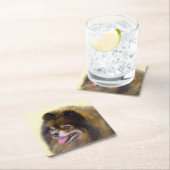 ポメラニア犬ブラック&タン絵画ズオリジナルドッグアート スクエアペーパーコースター (インサイチュ)