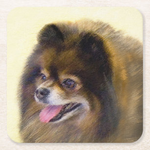 ポメラニア犬ブラック&タン絵画ズオリジナルドッグアート スクエアペーパーコースター
