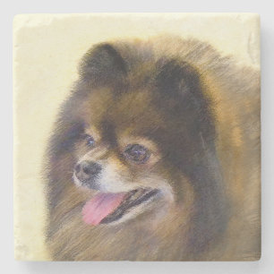 ポメラニア犬ブラック&タン絵画ズオリジナルドッグアート ストーンコースター