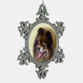 ポメラニア犬ブラック&タン絵画ズオリジナルドッグアート スノーフレークピューターオーナメント (左)